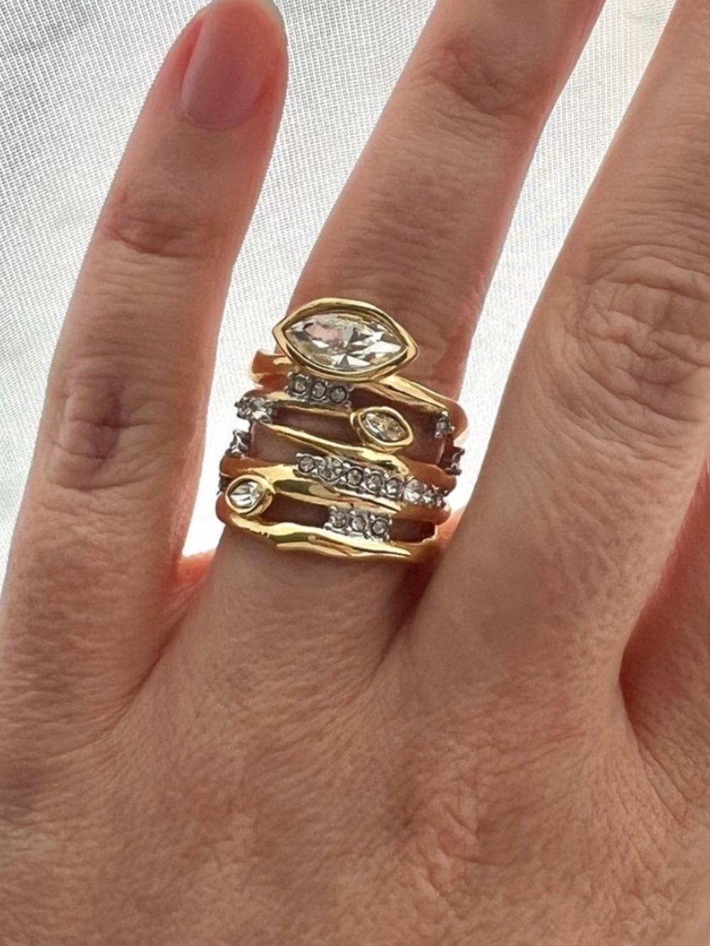Alexis Bittar Thorn Ring Size 6.5 Navette Crystal Stacked Gold AU07
